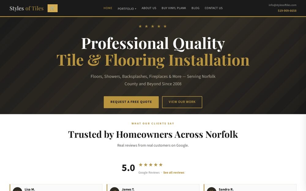 Screenshot of the stylesoftiles.com home page